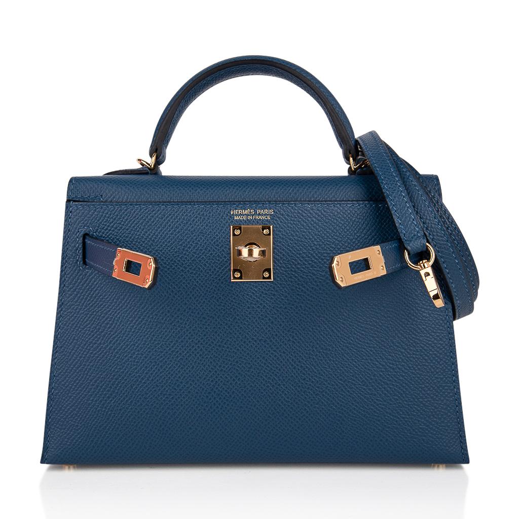 Hermes Kelly Mini Sellier 20 Bag Deep Blue Epsom Leather Gold Hardware In New Condition In Miami, FL