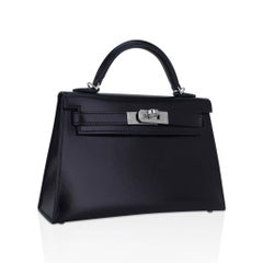 Hermes Kelly 20 Sellier Black Box Leather Mini Bag Palladium Hardware