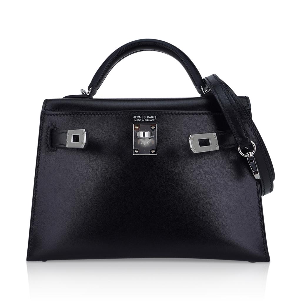 Hermes Kelly 20 Sellier Boîte noire Mini sac en cuir Quincaillerie Palladium Neuf à Miami, FL