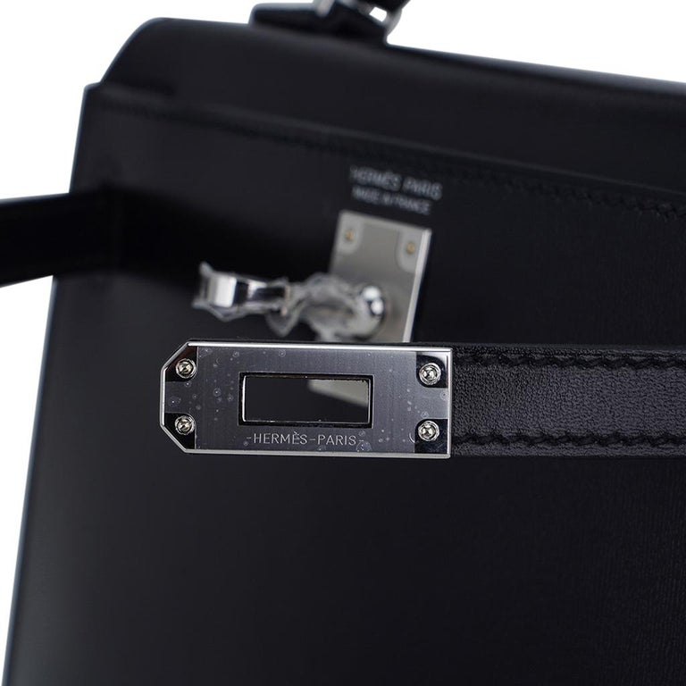Hermes Kelly 20 Sellier Black Box Leather Mini Bag Palladium Hardware For Sale 1