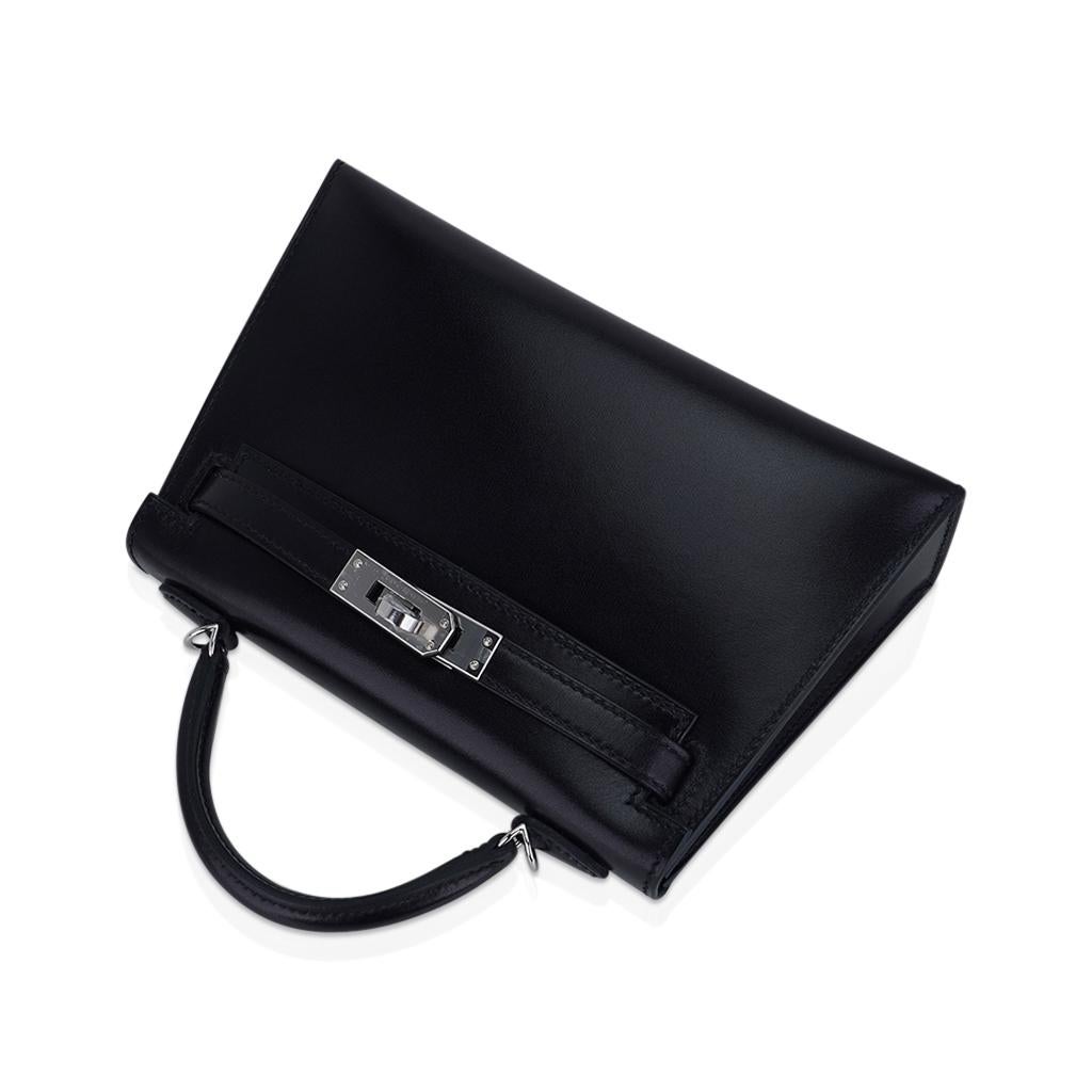 Hermes Kelly 20 Sellier Black Box Leather Mini Bag Palladium Hardware In New Condition In Miami, FL
