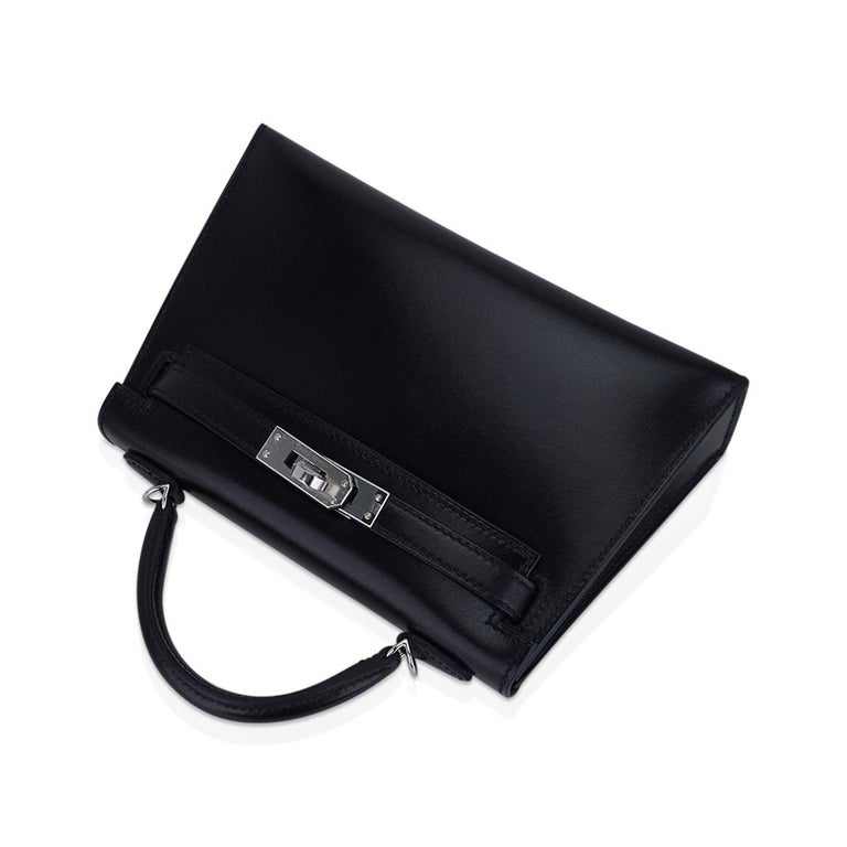 Hermes Kelly 20 Sellier Black Box Leather Mini Bag Palladium Hardware For Sale 2