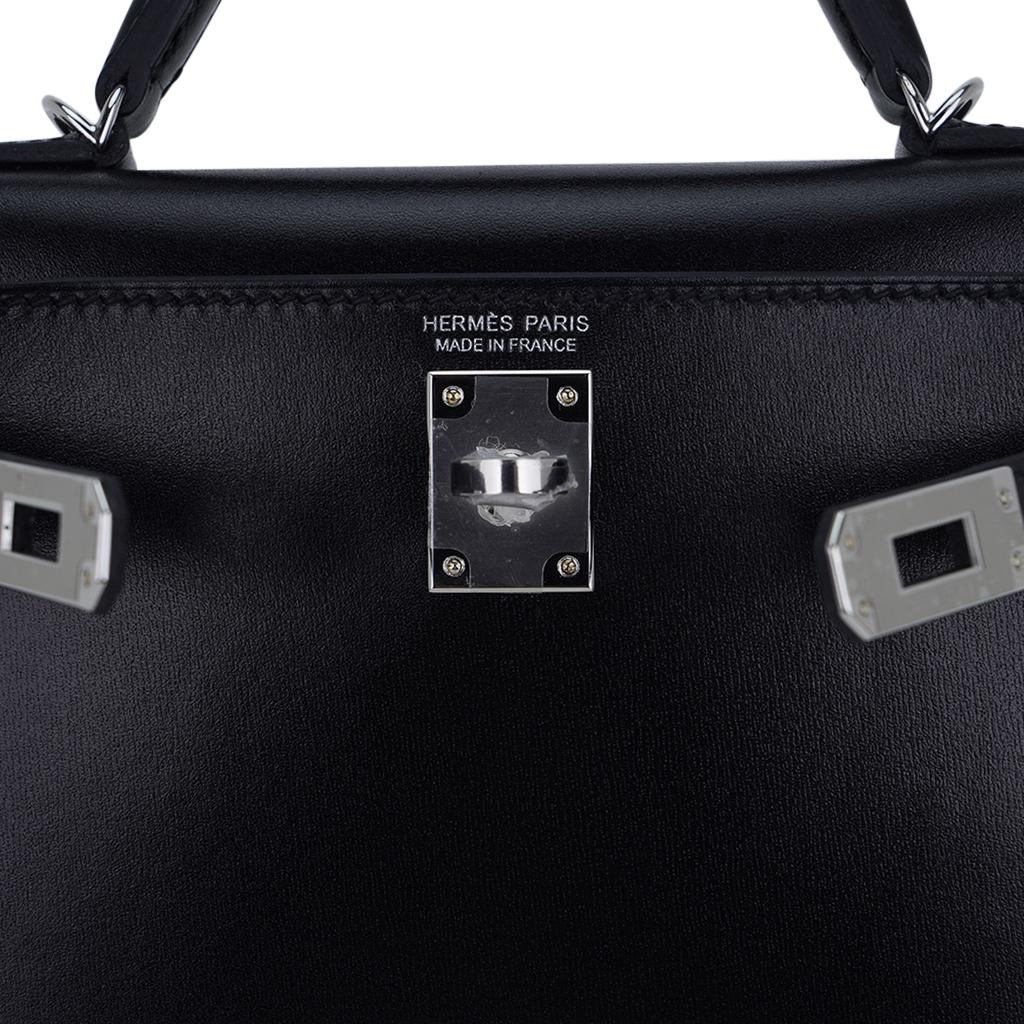 Women's Hermes Kelly 20 Sellier Black Box Leather Mini Bag Palladium Hardware