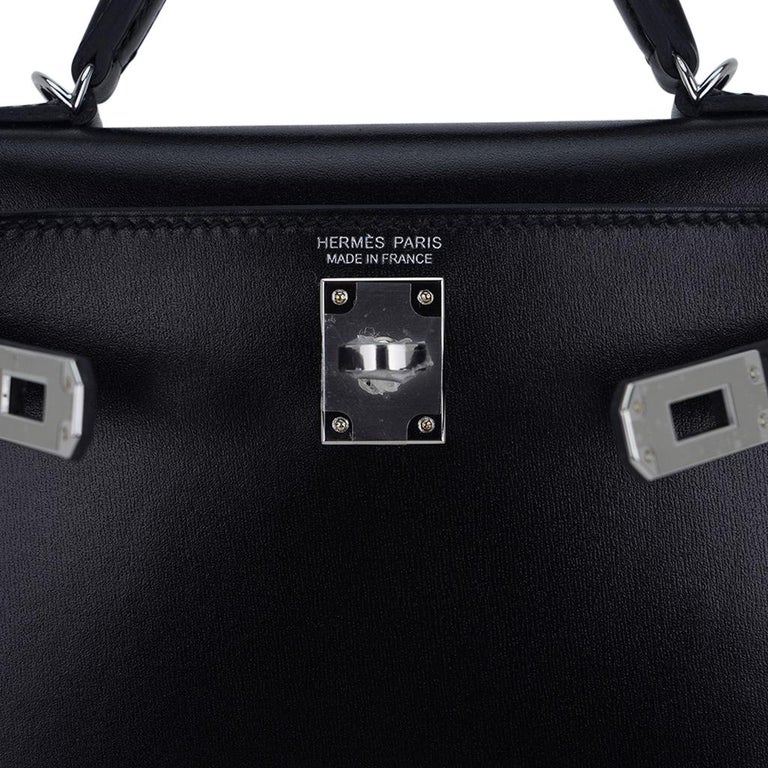 Hermes Kelly 20 Sellier Black Box Leather Mini Bag Palladium Hardware For Sale 3