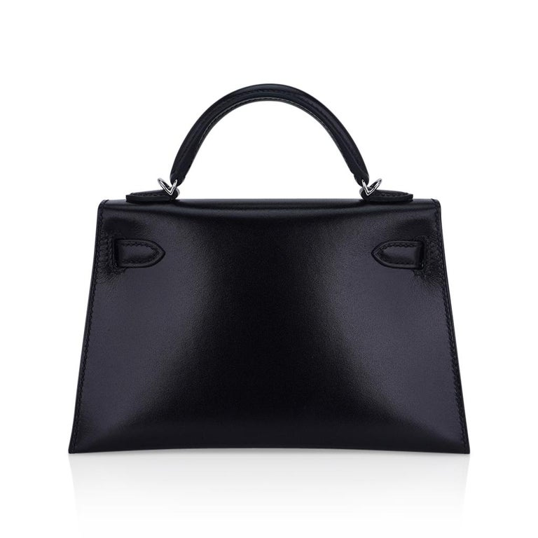 Hermes Kelly 20 Sellier Black Box Leather Mini Bag Palladium Hardware For Sale 4