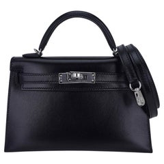 Hermes Kelly 20 Sellier Black Box Leather Mini Bag Palladium Hardware