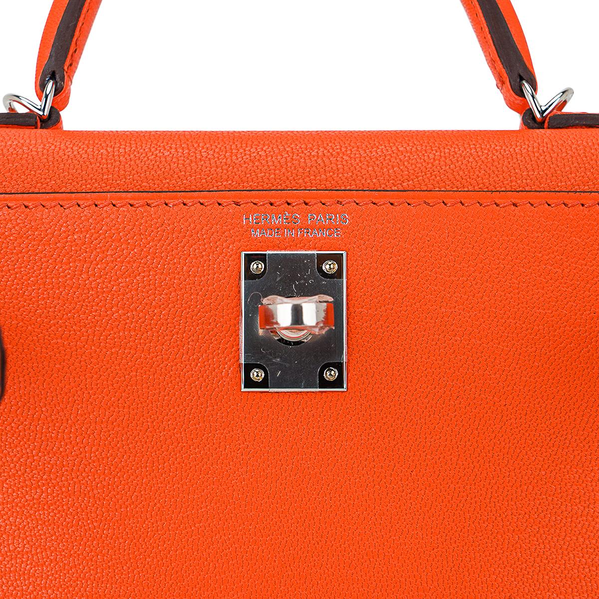 Hermes Kelly 20 Sellier Feu / Terre Battue Mini Verso Bag Chevre Leather 3