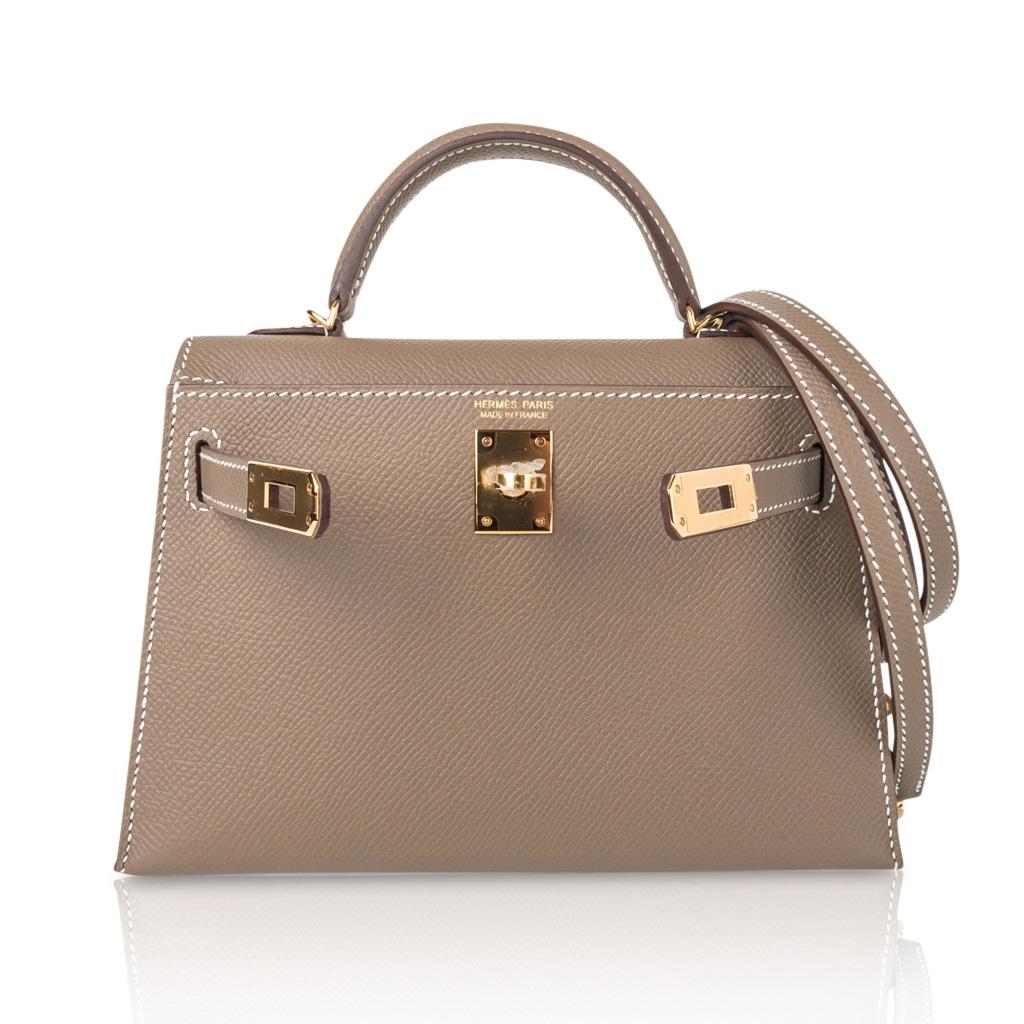 Women's Hermes Kelly 20 Sellier Mini Bag Etoupe Epsom Gold Hardware