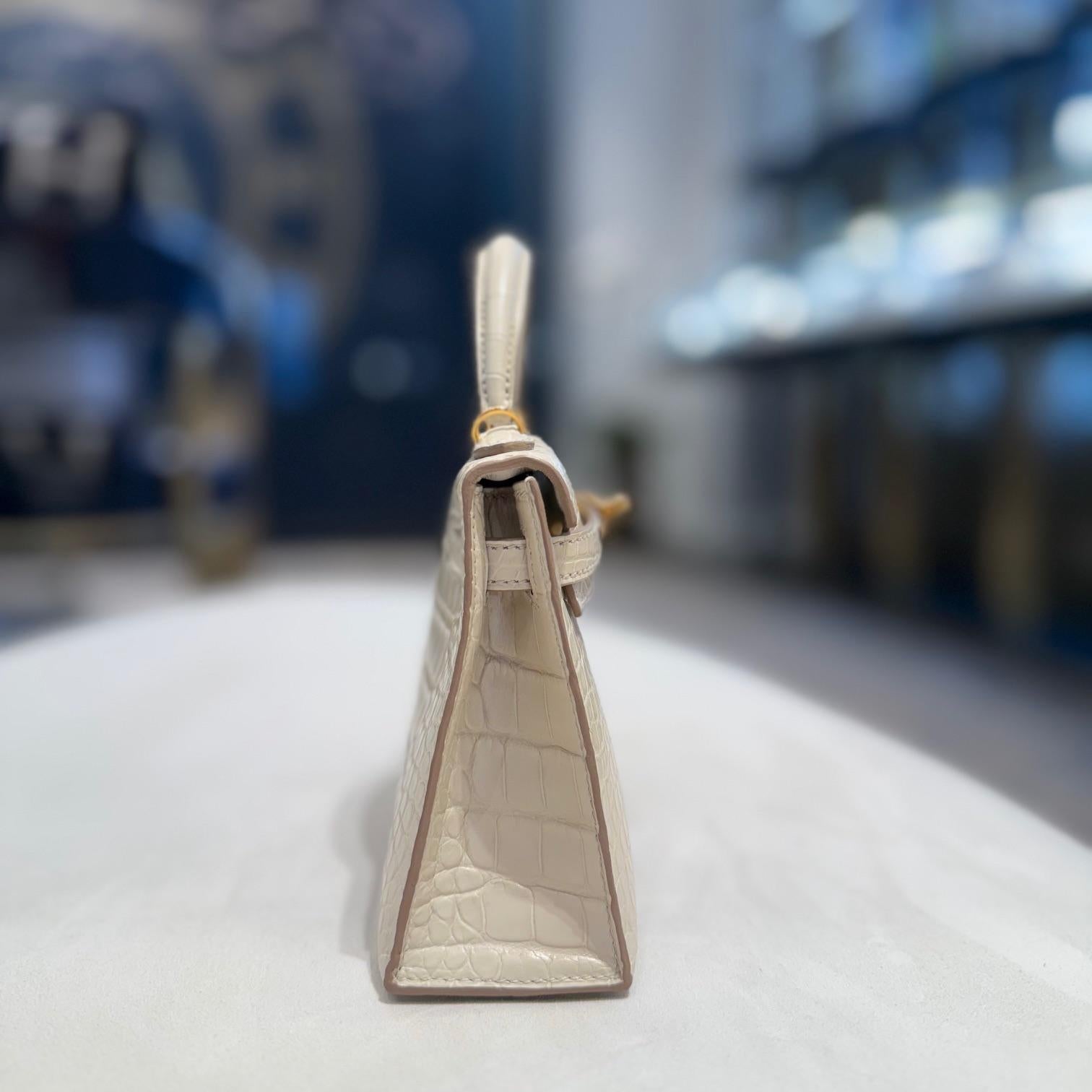 Hermès Beton Mini Kelly 20 Sellier Mate Mississippi Alligator Gold Hardware In New Condition In New York, NY