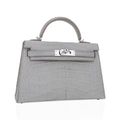 Hermes Kelly 20 Sellier Matte Gris Perle Alligator Mini Bag Palladium Hardware