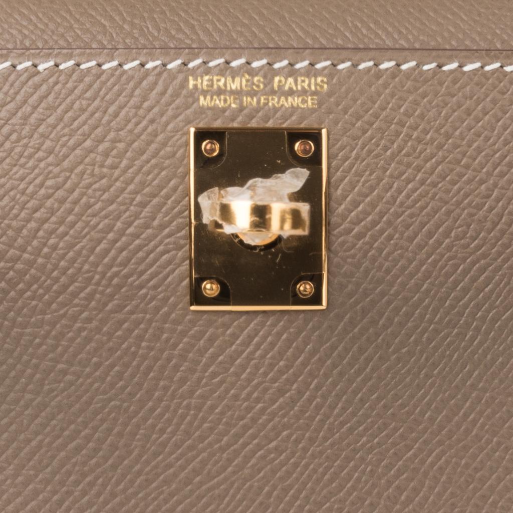 Hermes Kelly 20 Sellier Mini Bag Etoupe Epsom Gold Hardware (Braun)