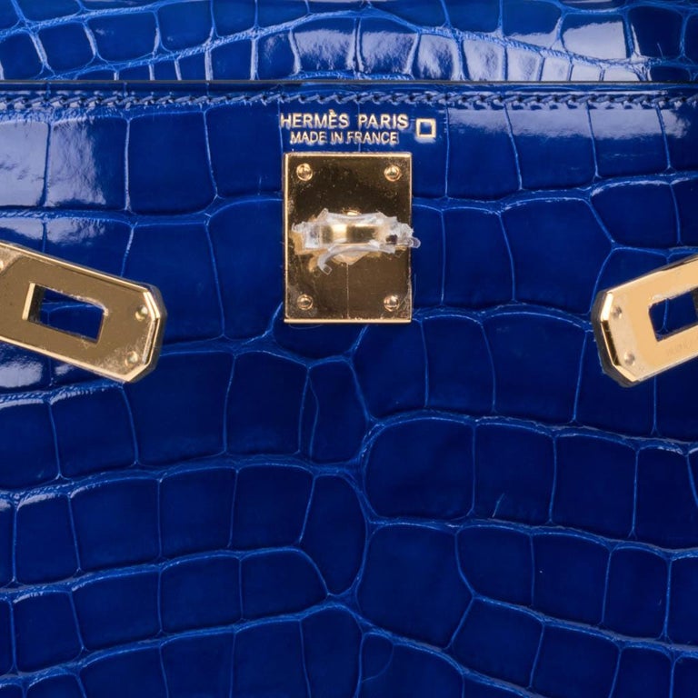 Hermes Kelly 20 Mini Sellier Blue Electric Alligator Gold Hardware