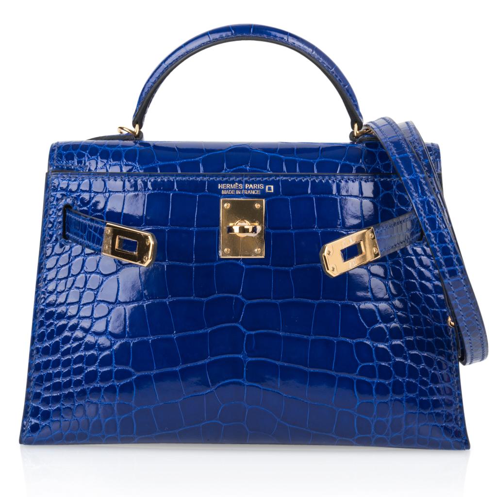 Hermes Kelly 20 Sellier Mini Blue Electric Alligator Gold Hardware New w/Box In New Condition In Miami, FL