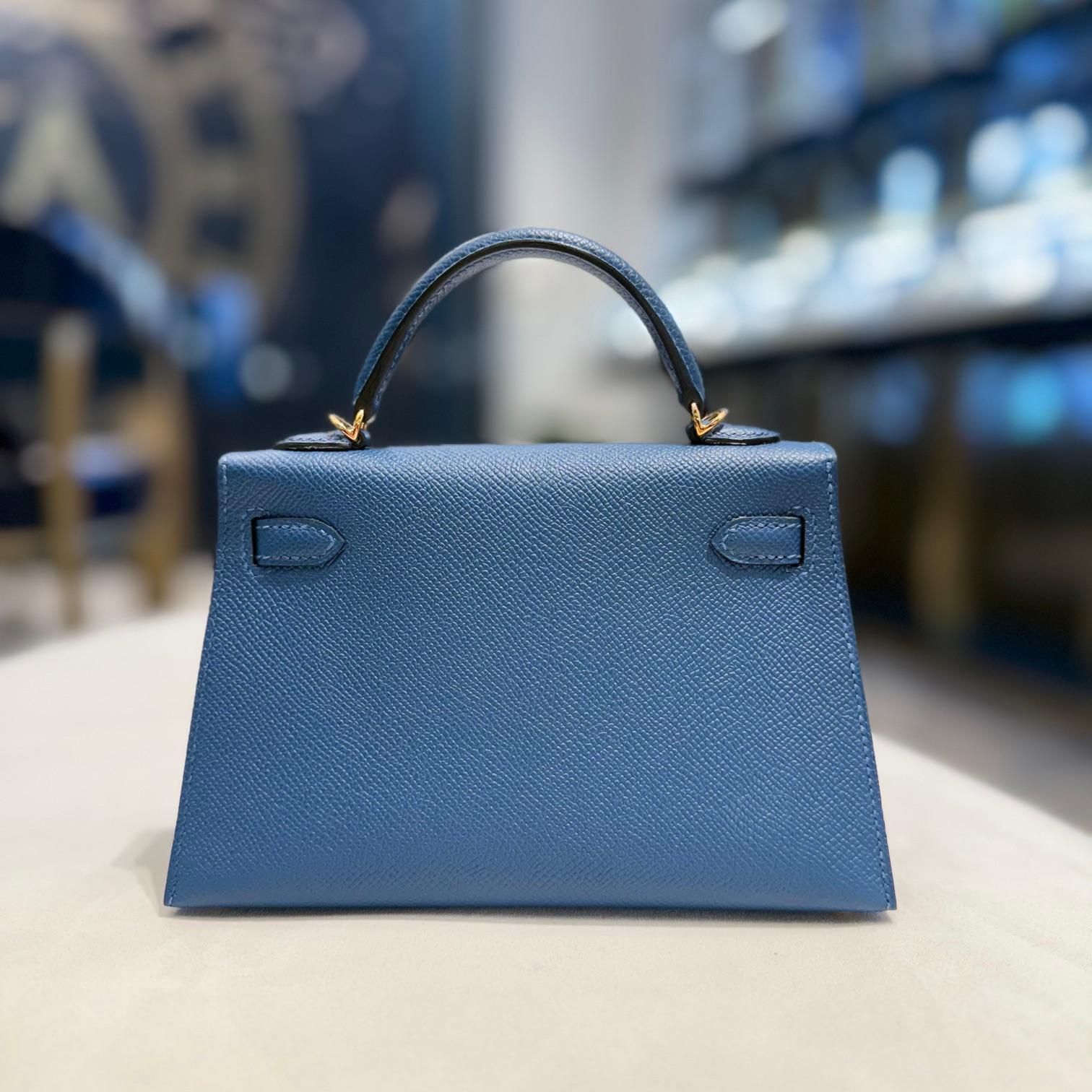 Violet Hermès Deep Bleu Mini Kelly 20 Sellier Epsom Gold Hardware en vente