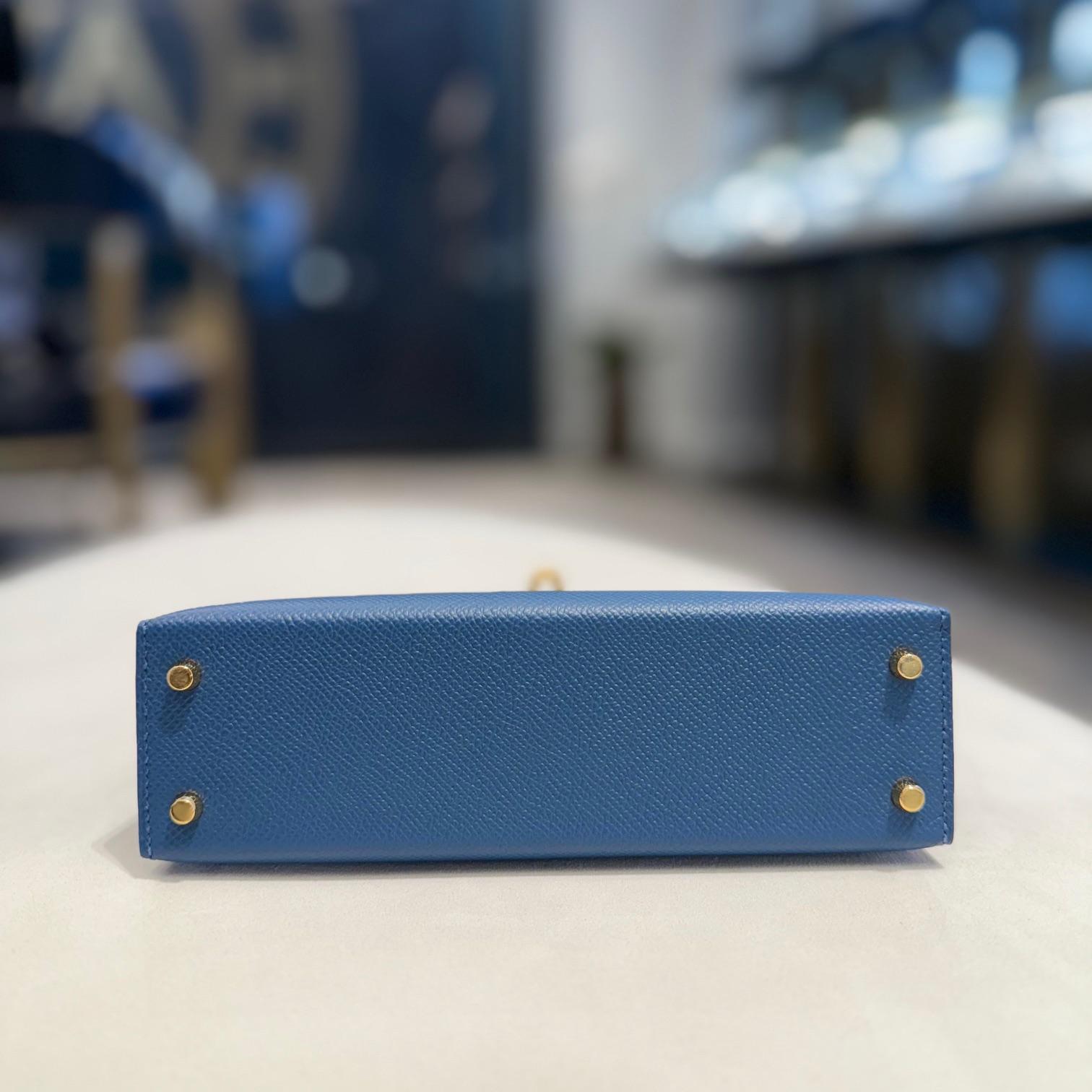 Hermès Deep Bleu Mini Kelly 20 Sellier Epsom Gold Hardware en vente 1