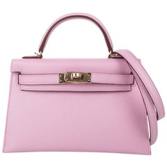 Hermes Kelly 20 Sellier Mini Kelly II Mauve Sylvestre Epsom Permabrass ...