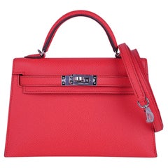 Hermes Kelly 20 Sellier Mini Texas Rose Epsom Leder Palladium Hardware