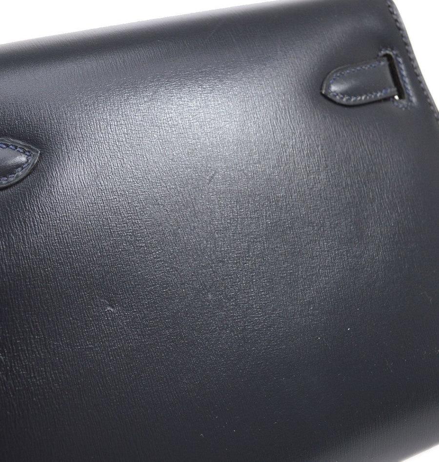 HERMES Kelly 20 Sellier Navy Blue Box Calfskin Leather Hardware Shoulder Bag In Good Condition In Chicago, IL