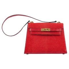 Wholesale Hermes Lizard Skin Leather Mini Kelly Pochette Clutch Bag in  Chinese Red 22CM