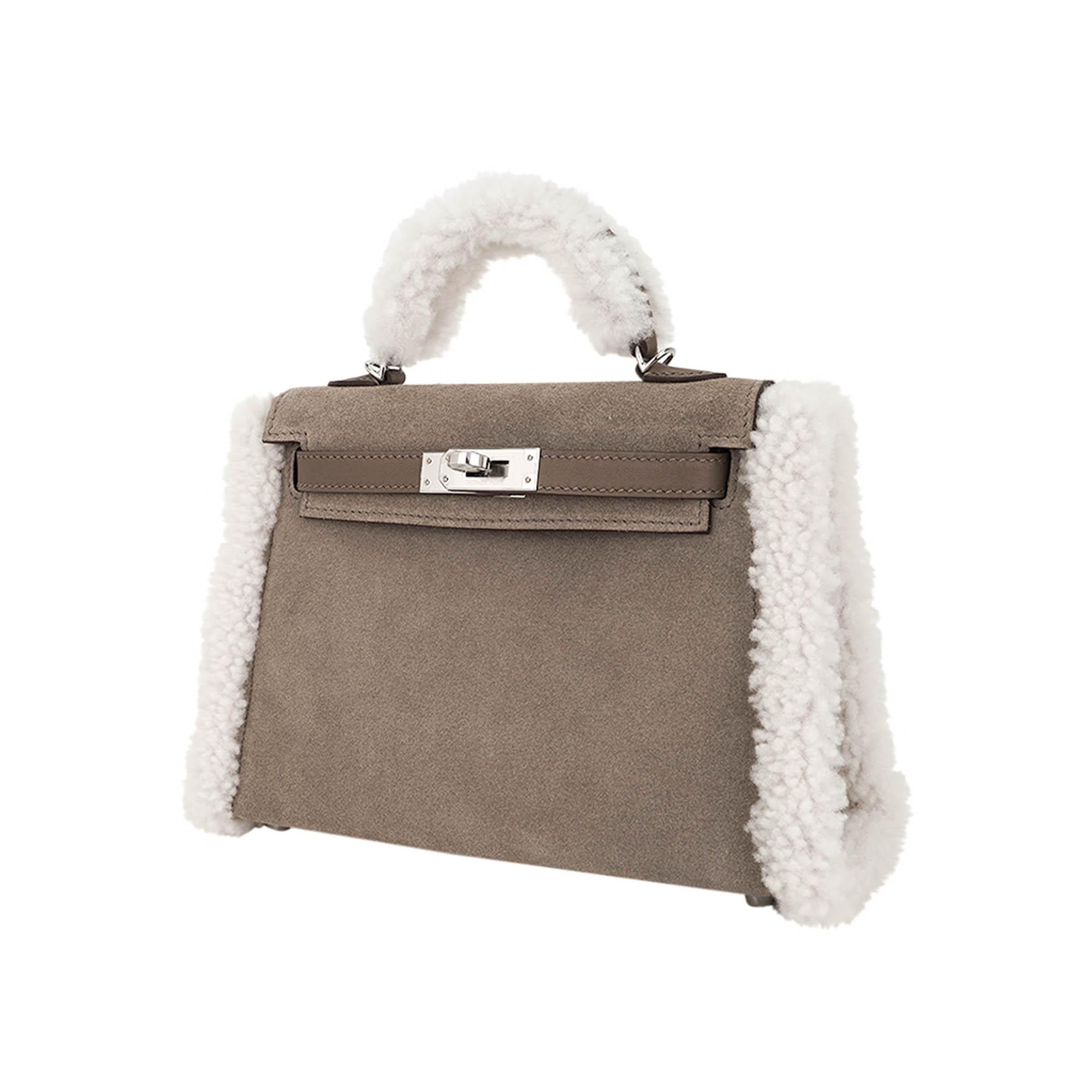 Hermes Kelly 20 Teddy Pluch Gris Caillou Grizzly Shearling In New Condition For Sale In Miami, FL