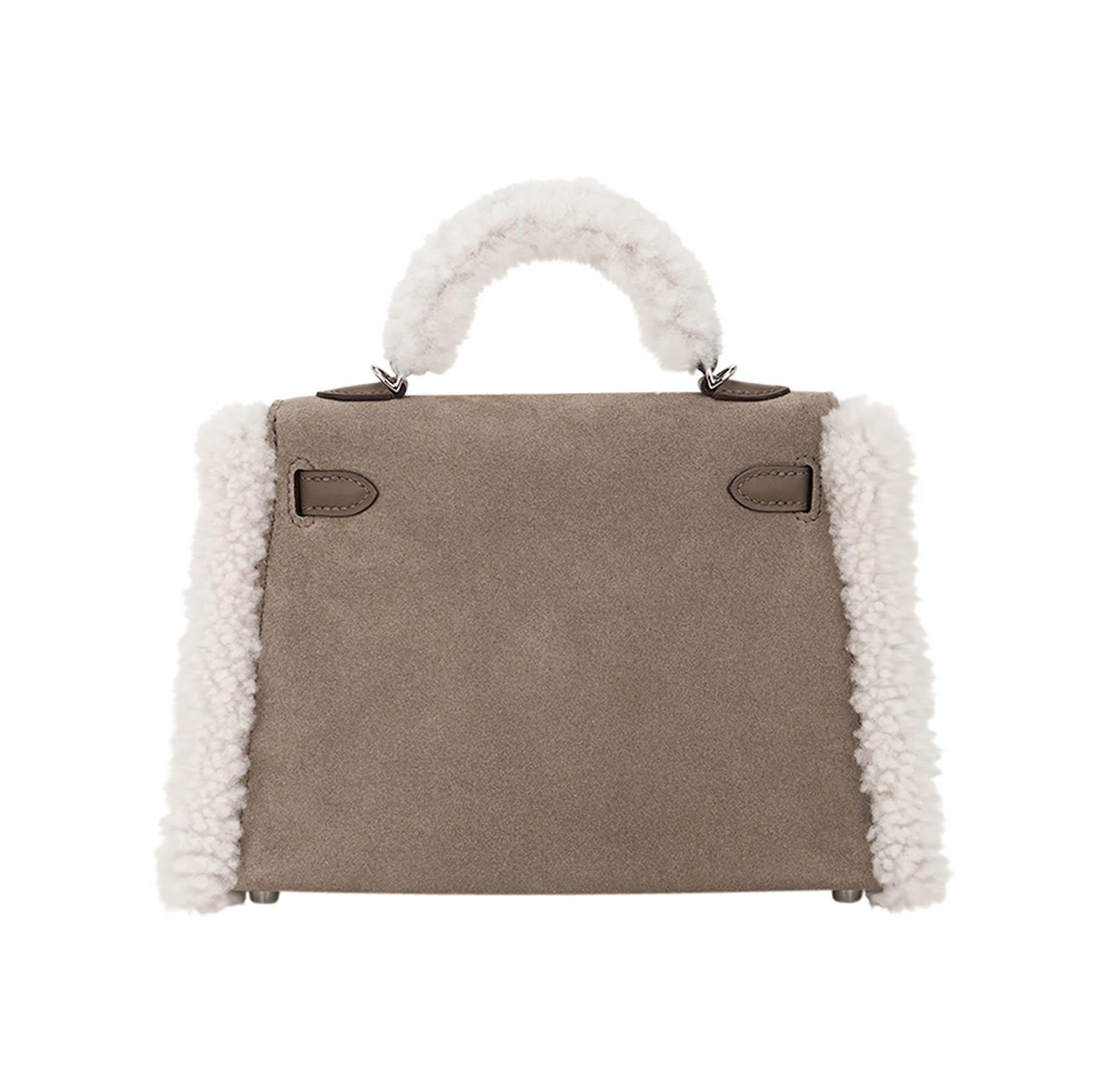 Hermes Kelly 20 Teddy Pluch Gris Caillou Grizzly Shearling For Sale 1