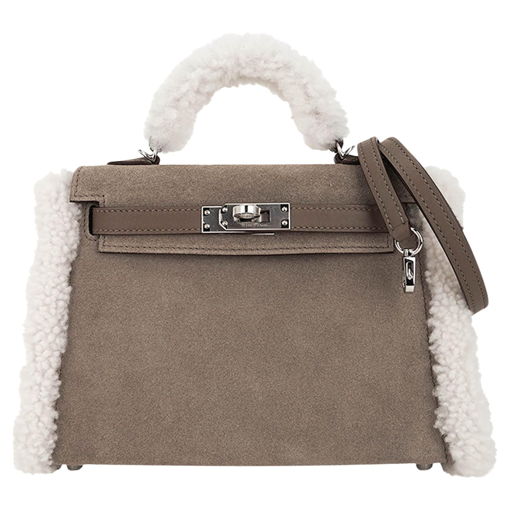 Hermes Kelly 20 Teddy Pluch Gris Caillou Grizzly Shearling