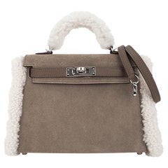 Hermes Kelly 20 Teddy Pluch Gris Caillou Grizzly Shearling