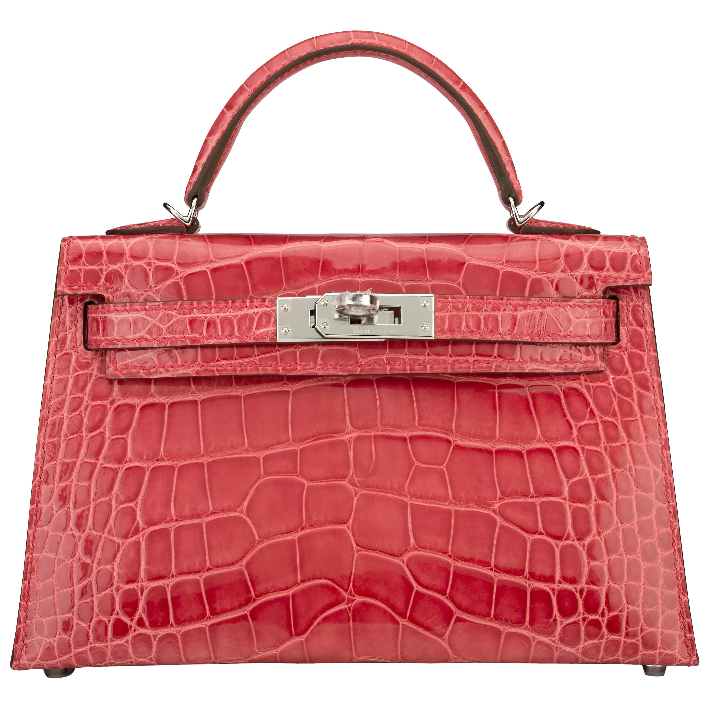 Hermes Kelly 20cm Model II Rose Extreme Alligator bag with Palladium hardware