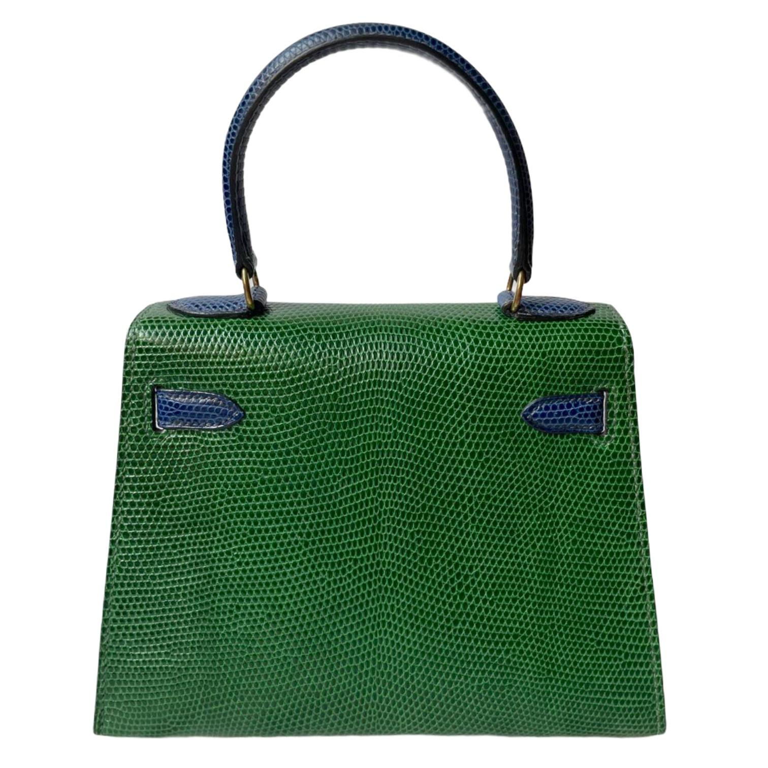 Hermès Kelly 20cm Tri-color Vert Moyen, Blue Saphire, Rouge Lizard Gold Hardware 6