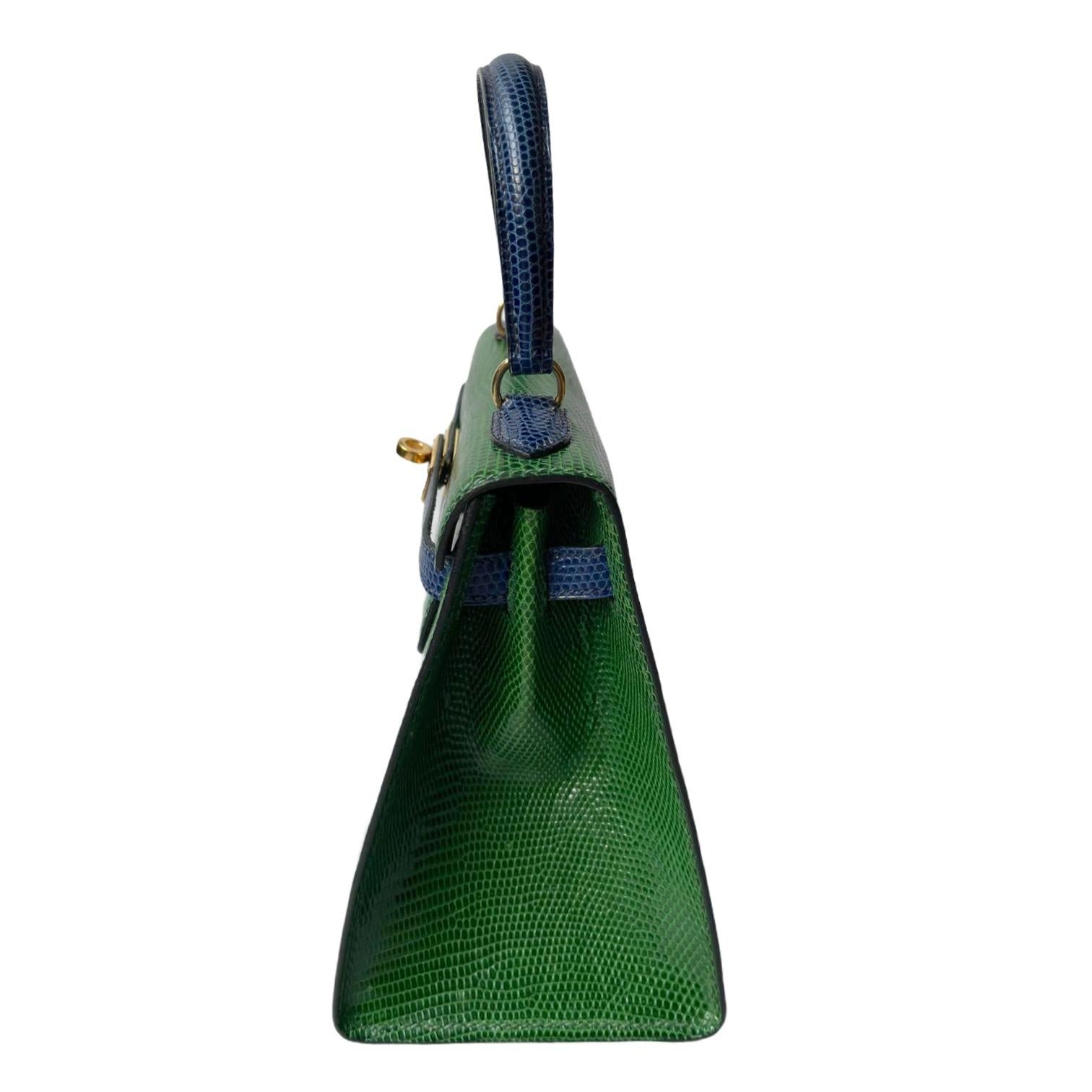 Nero Hermès Kelly 20cm Tri-color Vert Moyen, Blue Saphire, Rouge Lizard Hardware Gold