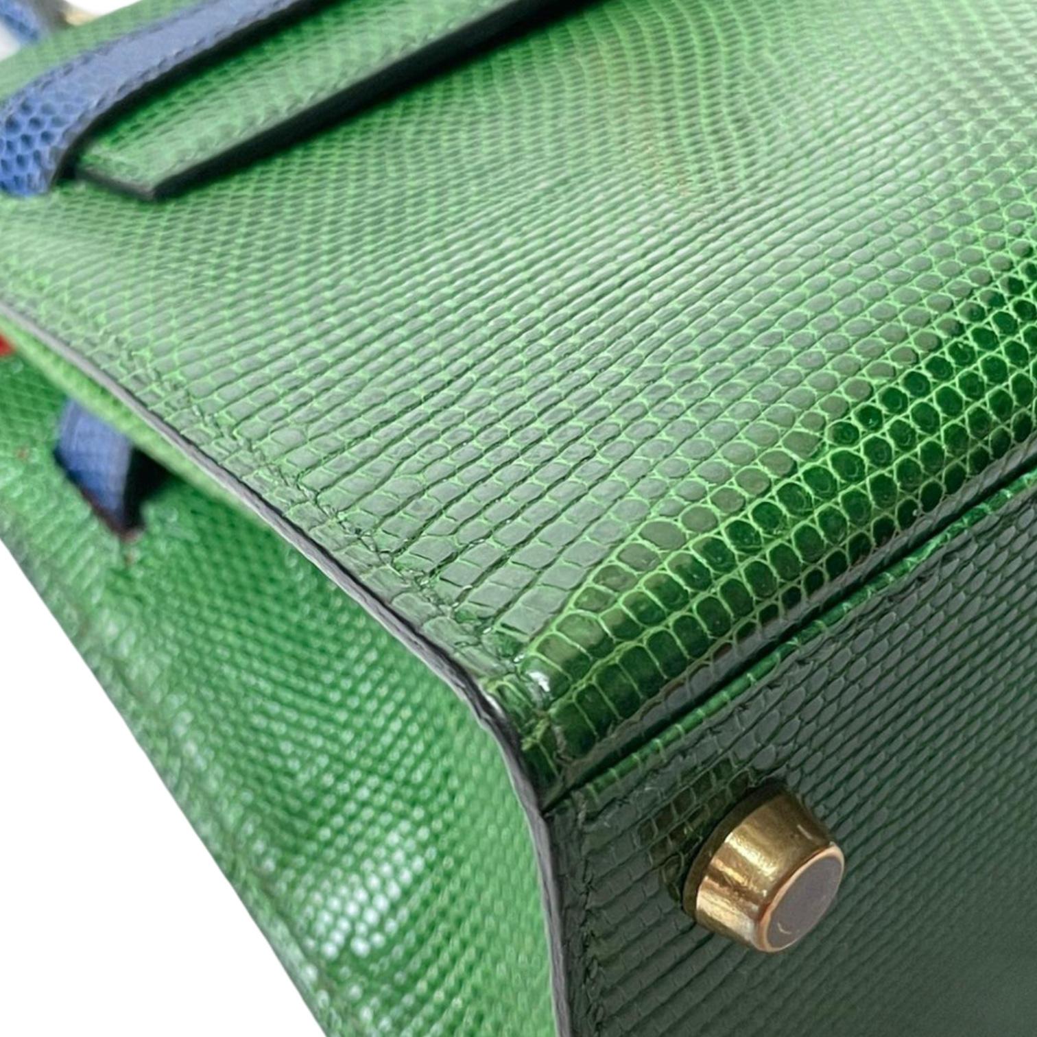 Hermès Kelly 20cm Tri-color Vert Moyen, Blue Saphire, Rouge Lizard Hardware Gold In condizioni ottime a Sydney, New South Wales