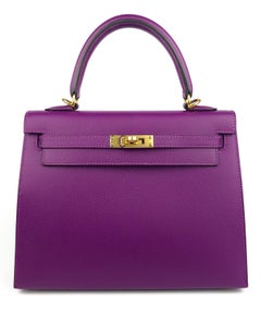 Hermes Kelly 25 Anemone Purple Sellier Pink Shoulder Bag Palladium Hardware