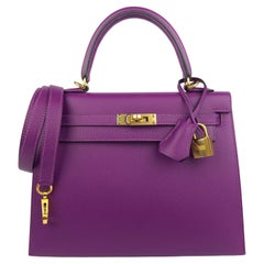 Hermes Kelly 25 Anemone Purple Sellier Pink Shoulder Bag Palladium Hardware