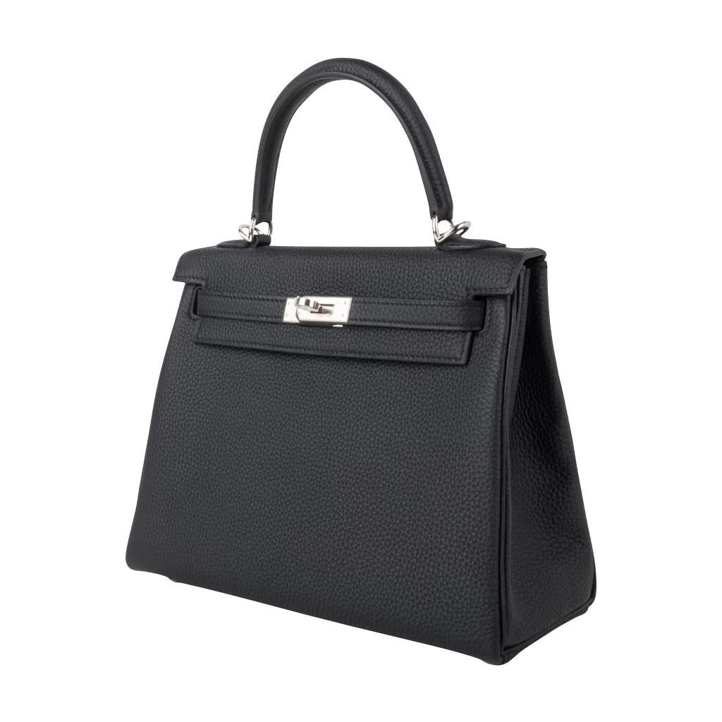 Women's Hermes Kelly 25 Bag Retourne Black Togo Palladium Hardware