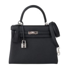 Hermes Kelly 25 Bag Retourne Black Togo Palladium Hardware 