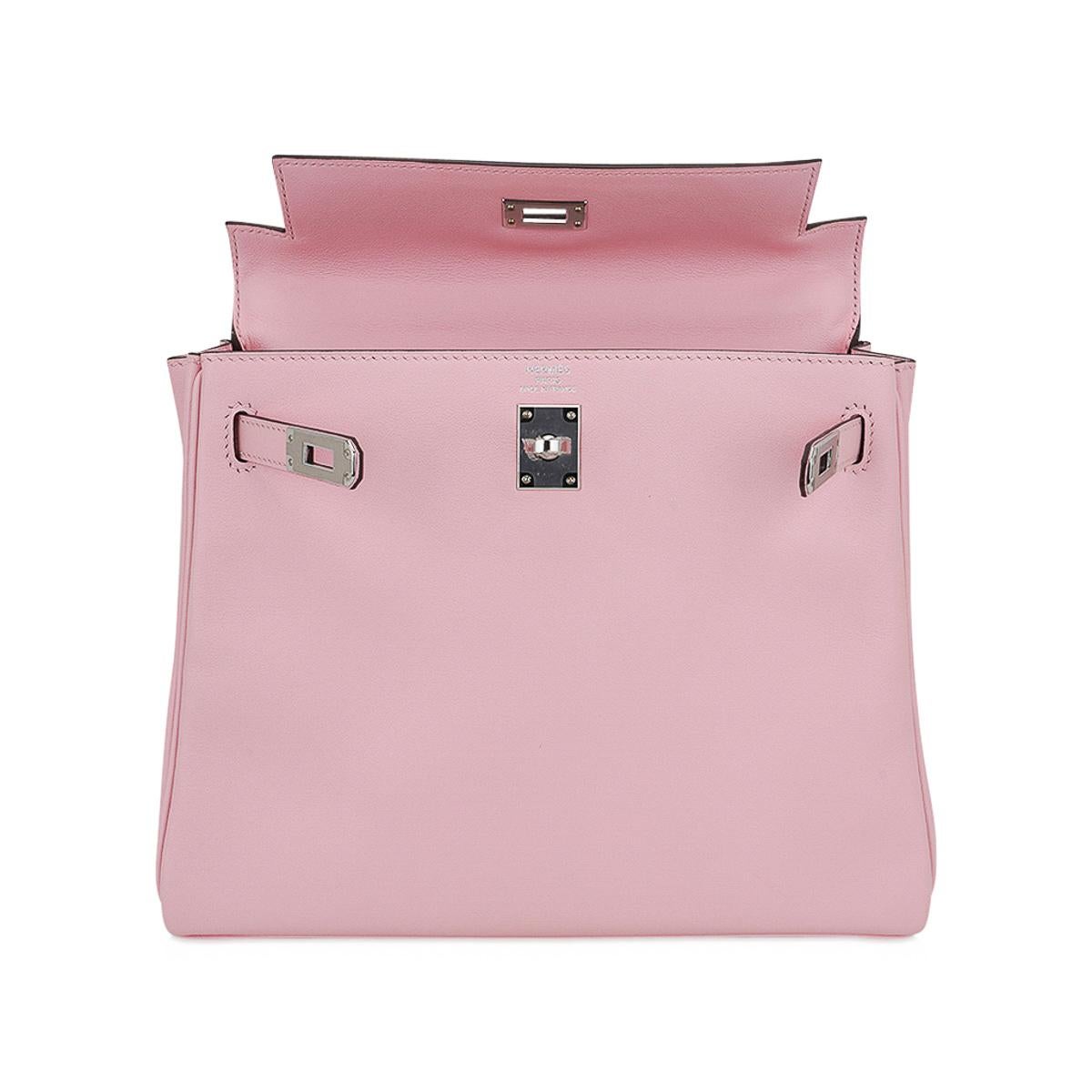Hermes Kelly 25 Bag Rose Sakura Palladium Hardware Swift Leather For Sale 5