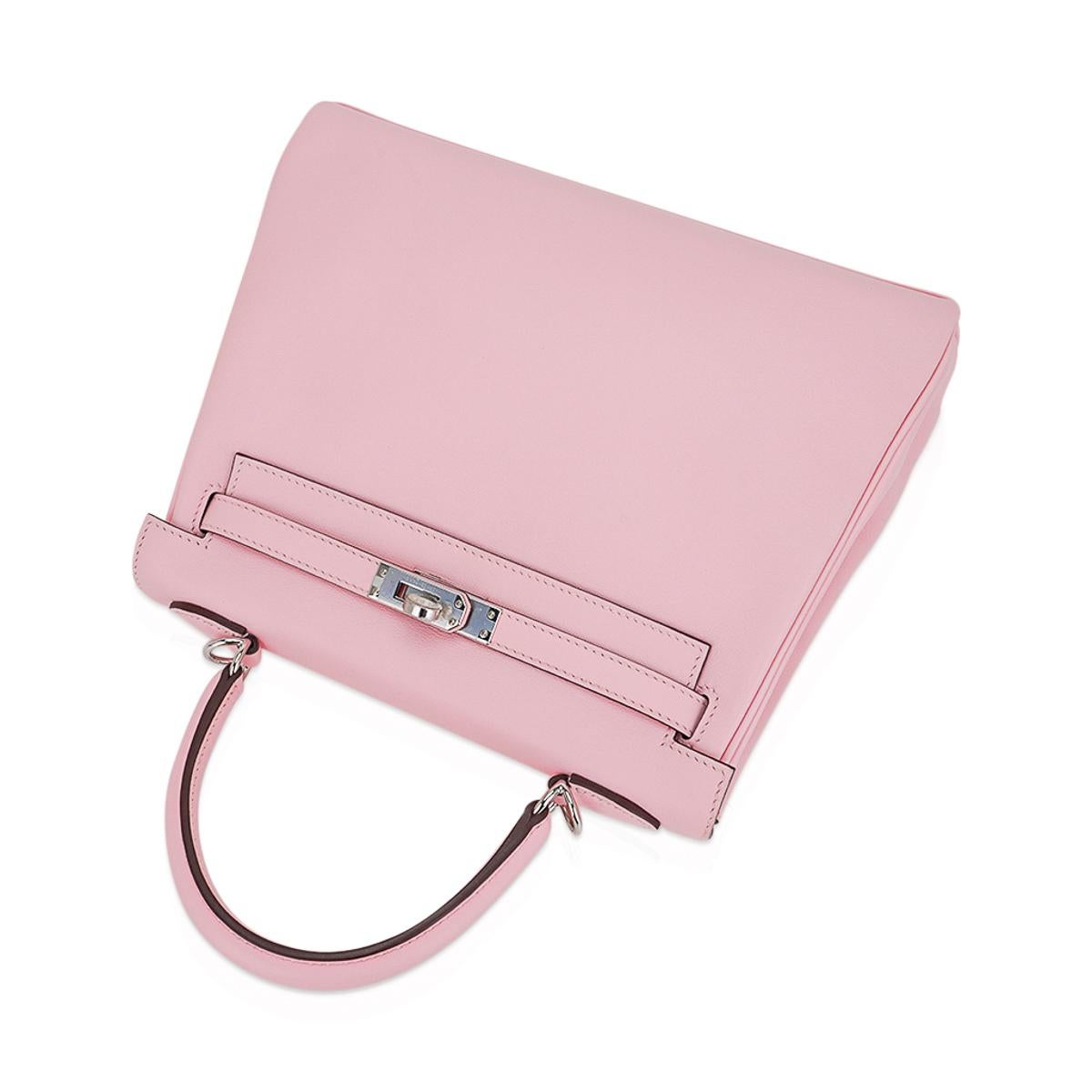 Hermes Kelly 25 Bag Rose Sakura Palladium Hardware Swift Leather In New Condition For Sale In Miami, FL