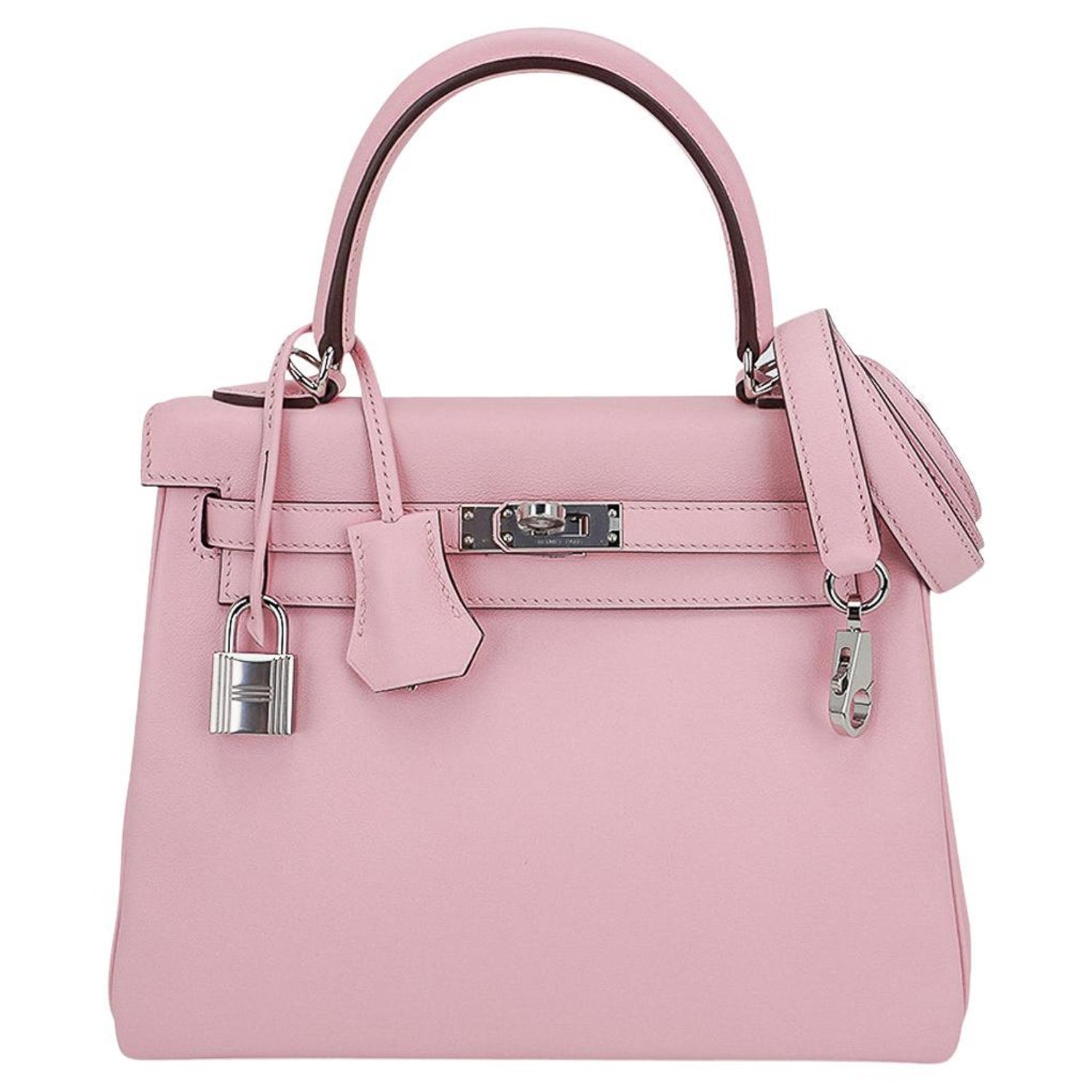 Hermes Rose Sakura Pink Mini Kelly Twilly Bag Charm Keychain Key