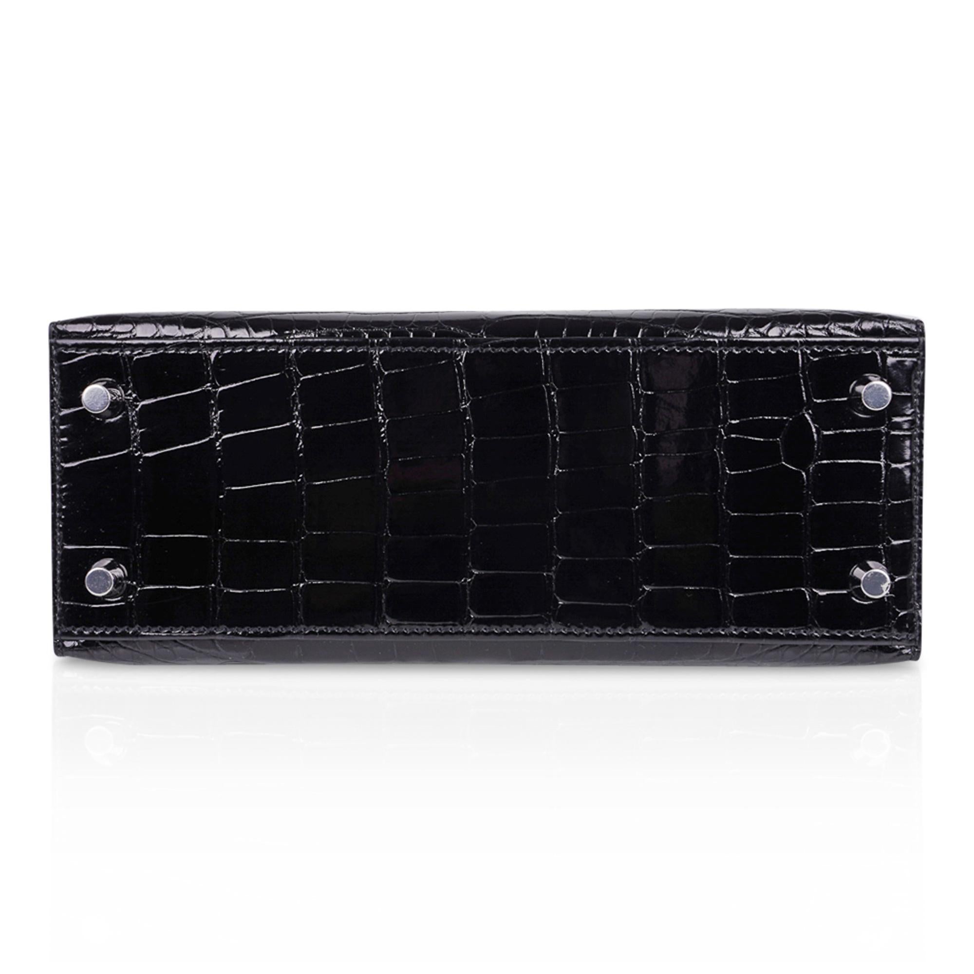 Kelly 25 Sellier Tasche aus schwarzem Alligator mit Palladium-Hardware 5