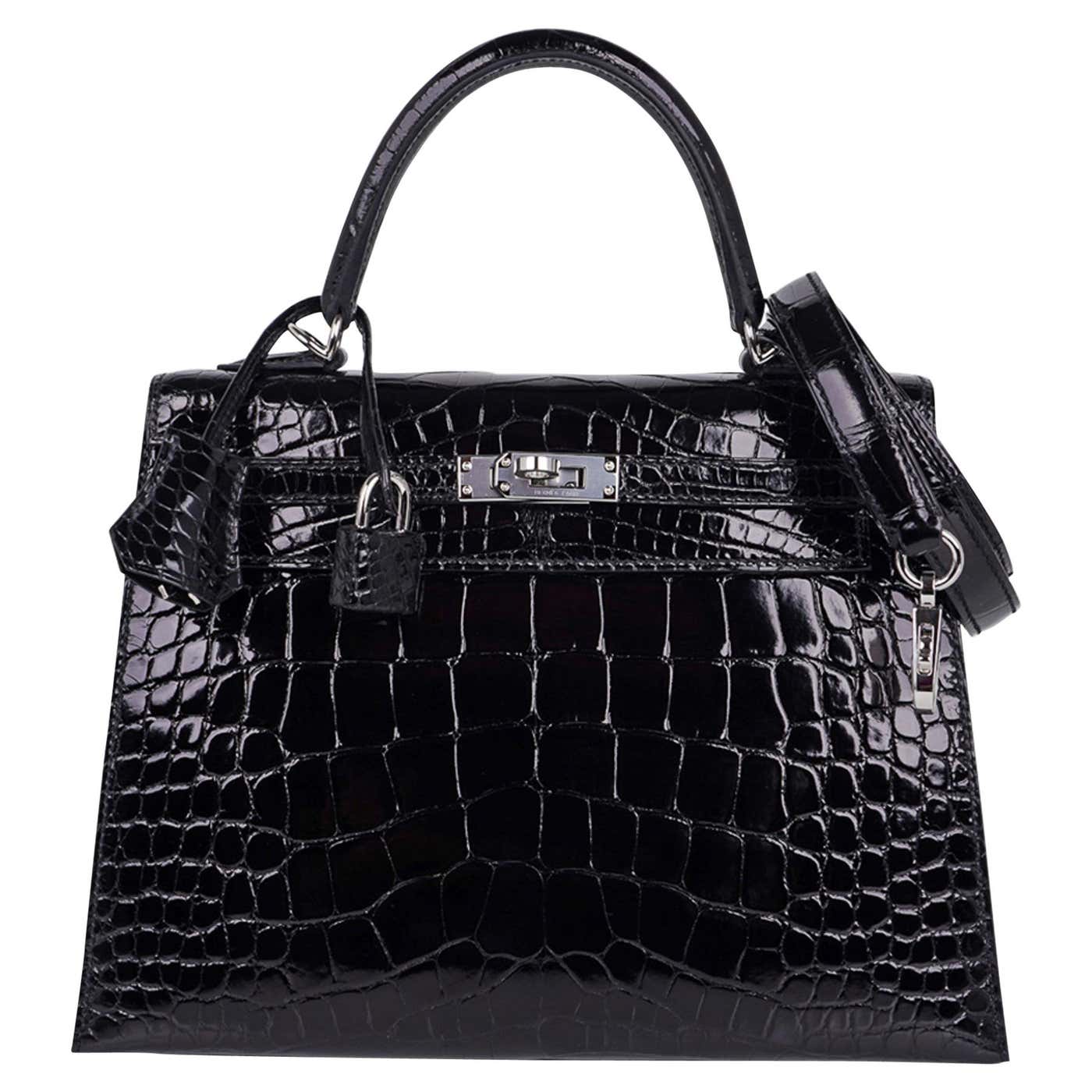 Hermes Kelly 25 Sellier Bag Black Alligator Palladium Hardware at ...
