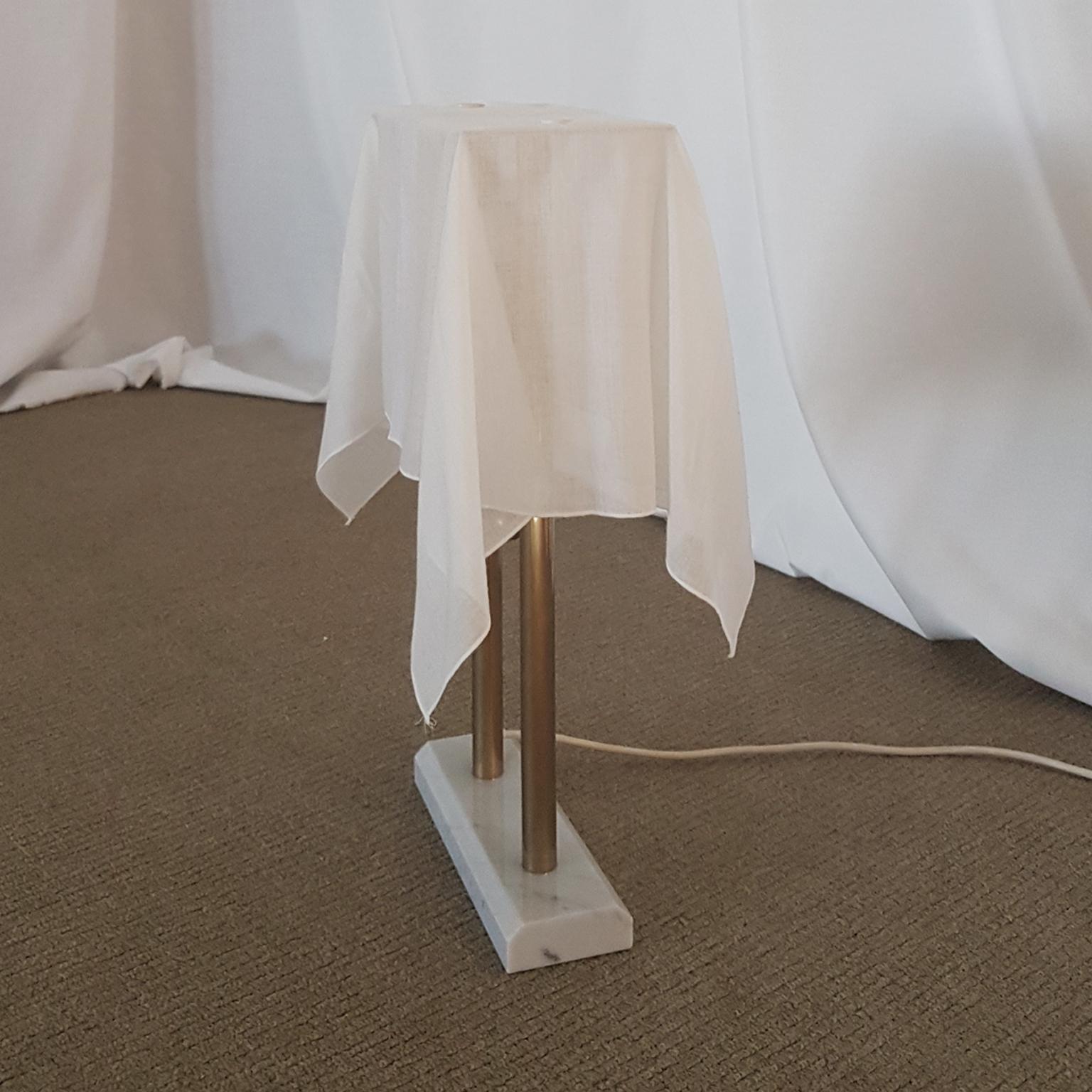 K. Takahama Table Lamp in Carrara Mable and Metal with White Fabric Lampshade 3