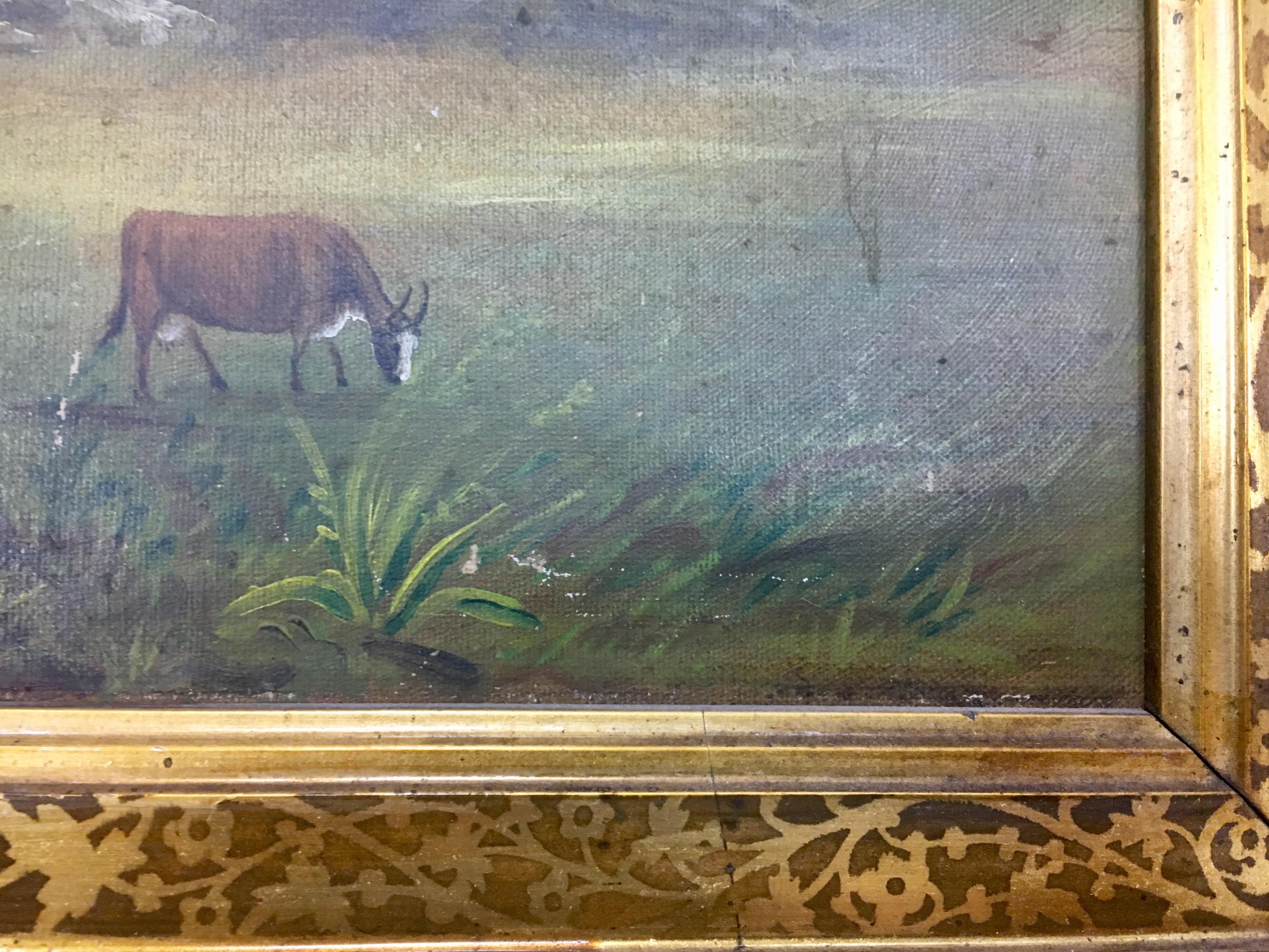 Original Antique Pastoral Hudson River Scene Oil Painting 5