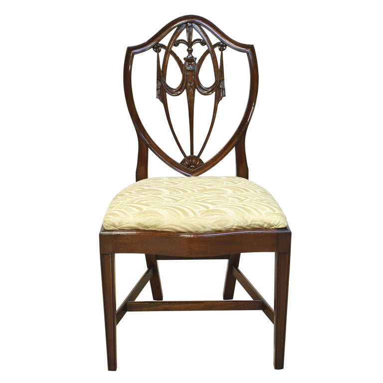 Set of 12 HepplewhiteStyle ShieldBack Dining Chairs with Upholstered