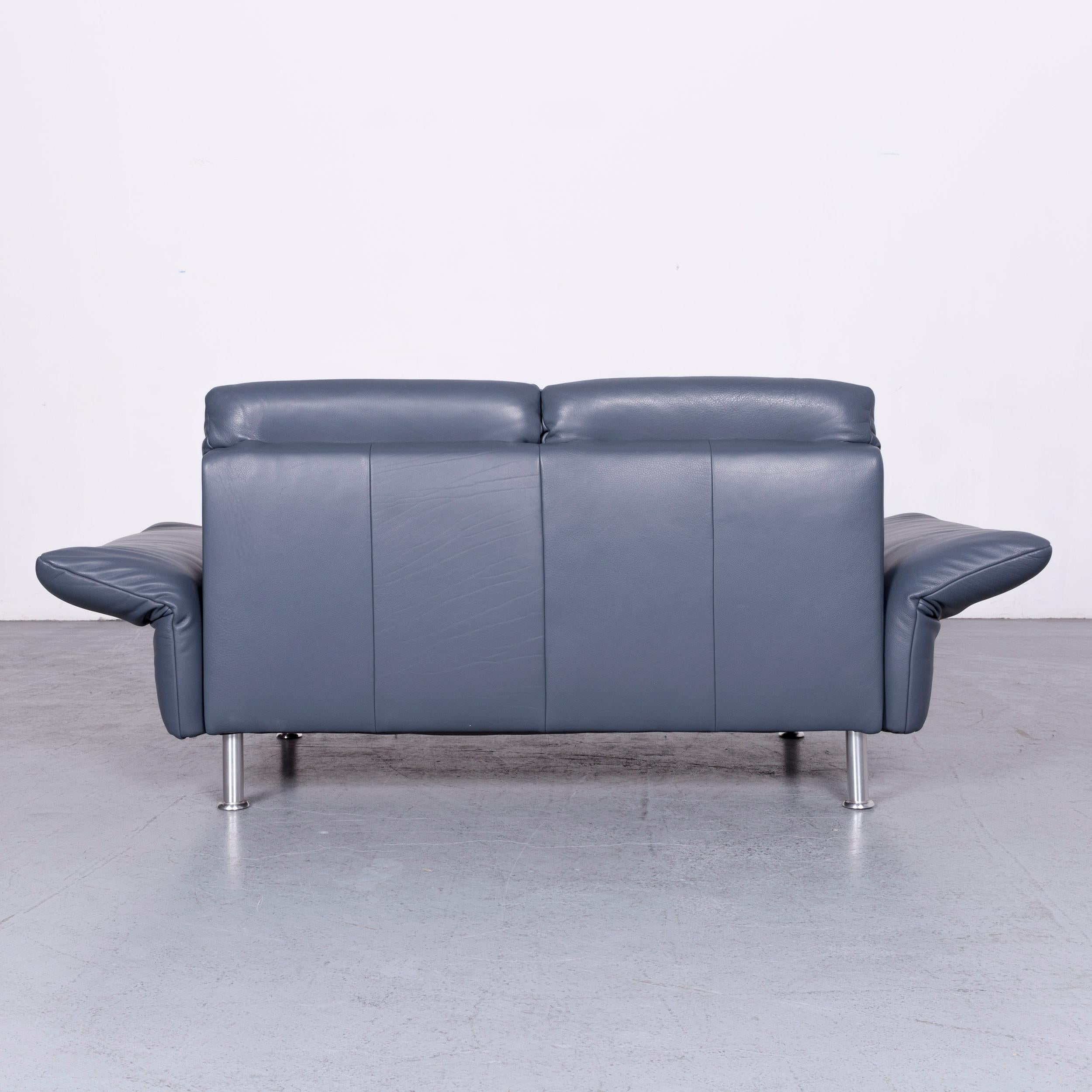 Koinor Designer Two-Seat Sofa Blue Leather Couch 6