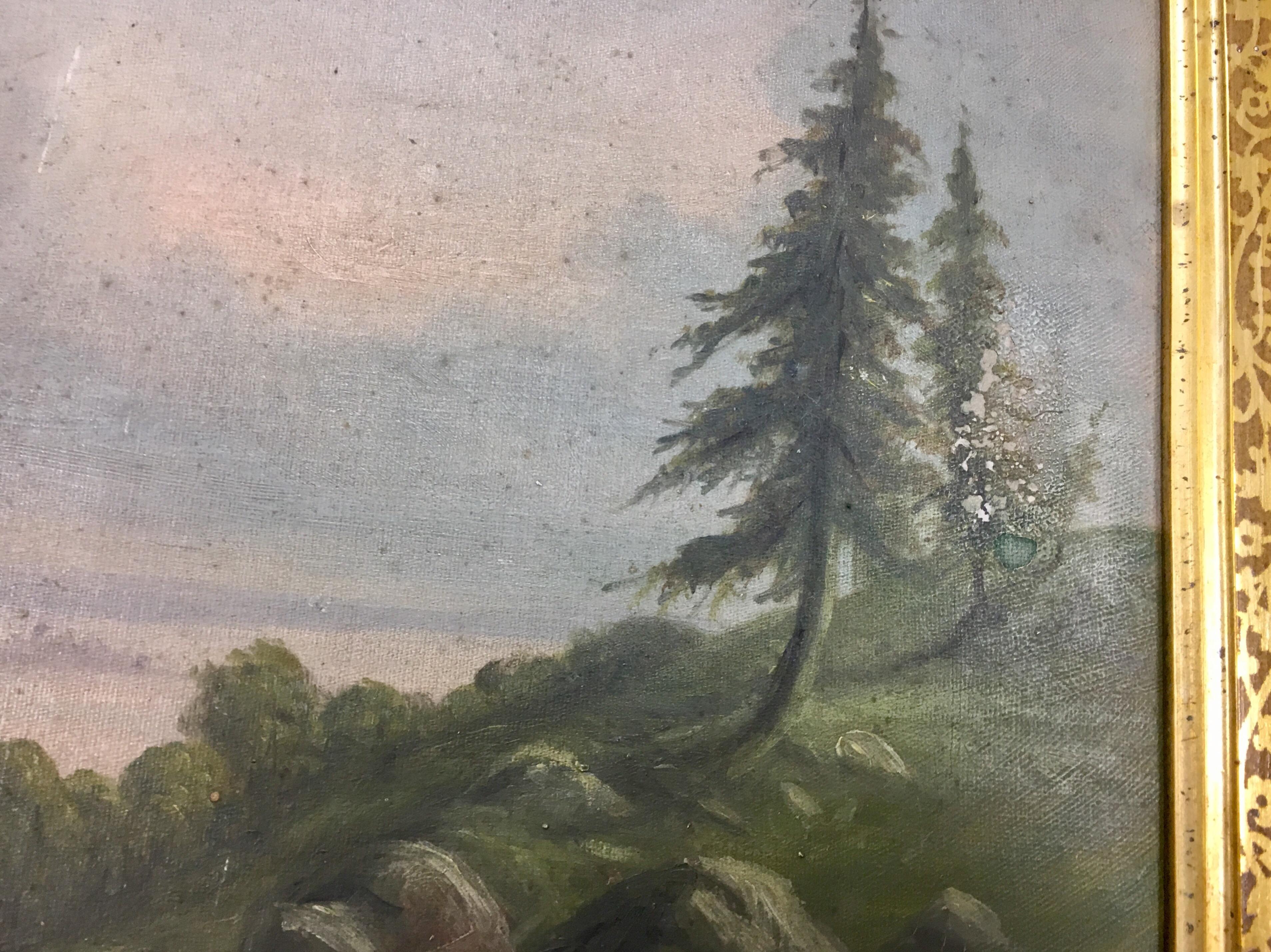 Original Antique Pastoral Hudson River Scene Oil Painting 6