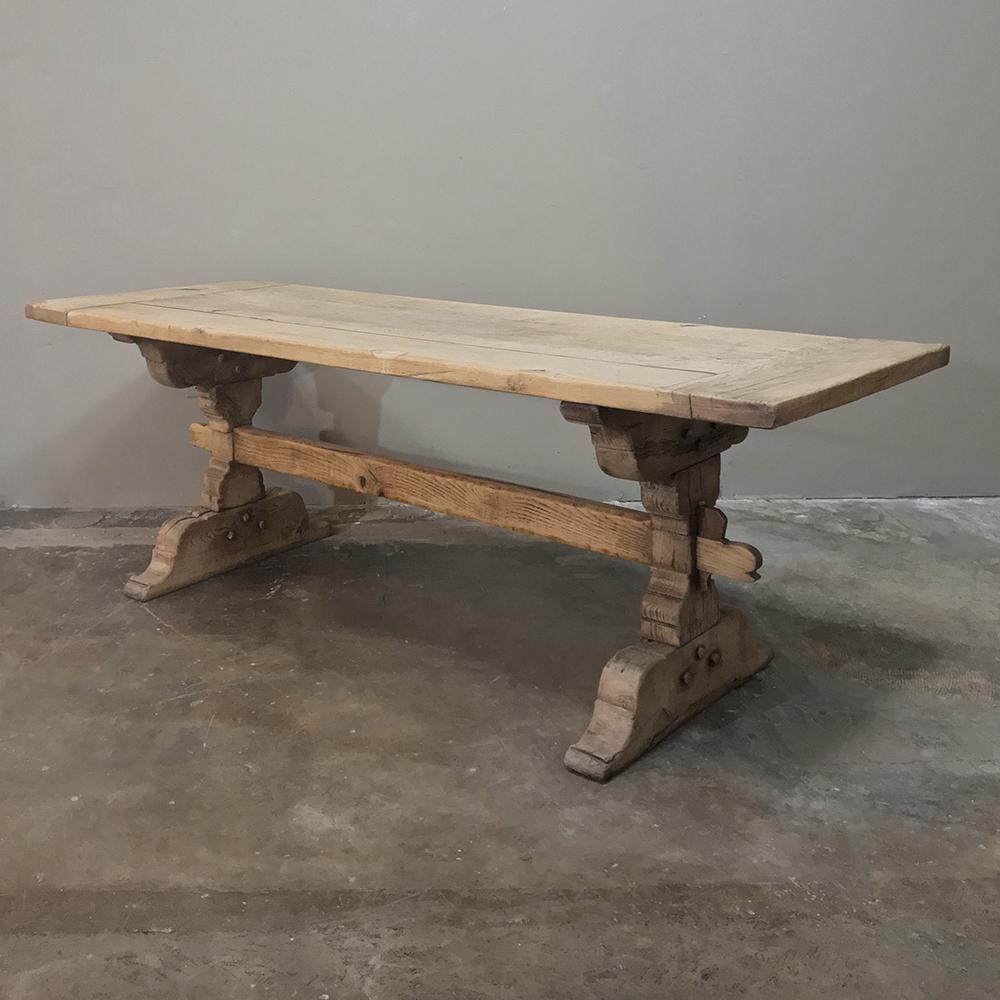 19th Century Country French Provincial Stripped Oak Trestle Table 6