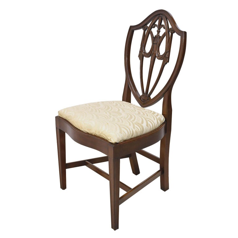 Set of 12 HepplewhiteStyle ShieldBack Dining Chairs with Upholstered