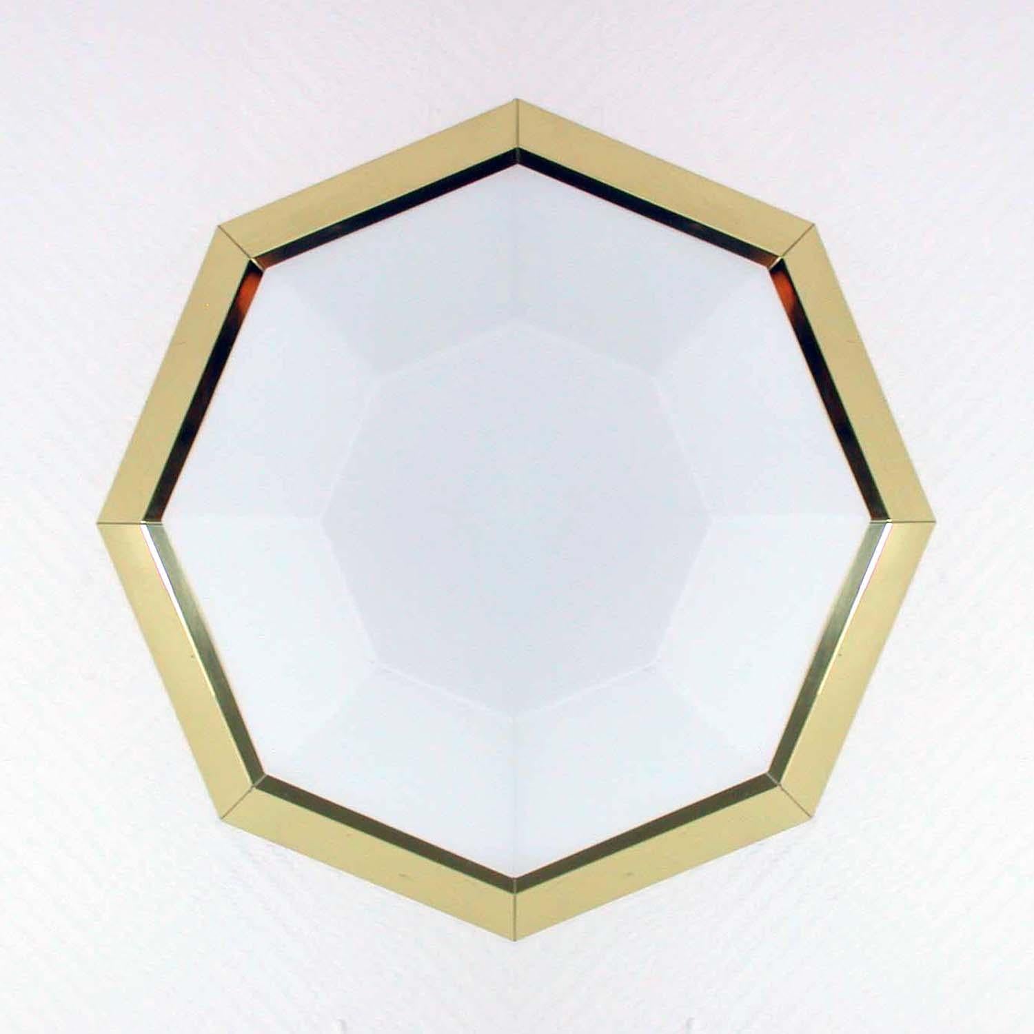 Midcentury German Limburg Brass and Milk Glass Octagonal Sconce Flush Mount 6