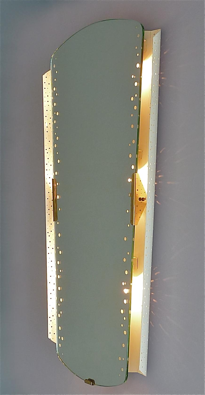 Large Illuminated Mirror Igl for Hillebrand White Enameled Brass Mategot Style For Sale 5