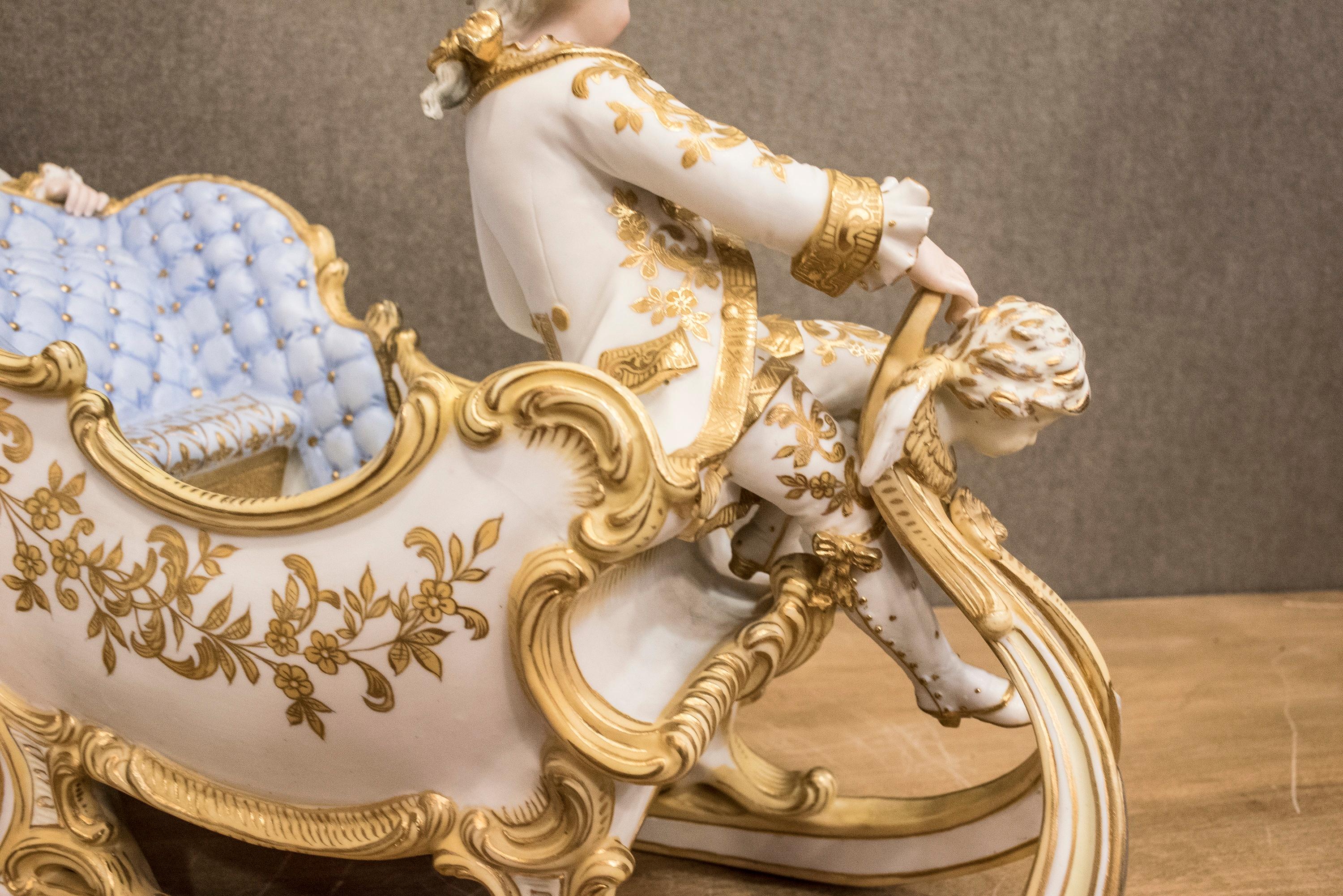 19th Century Polychrome Porcelain Central European Baroque Sleigh 6